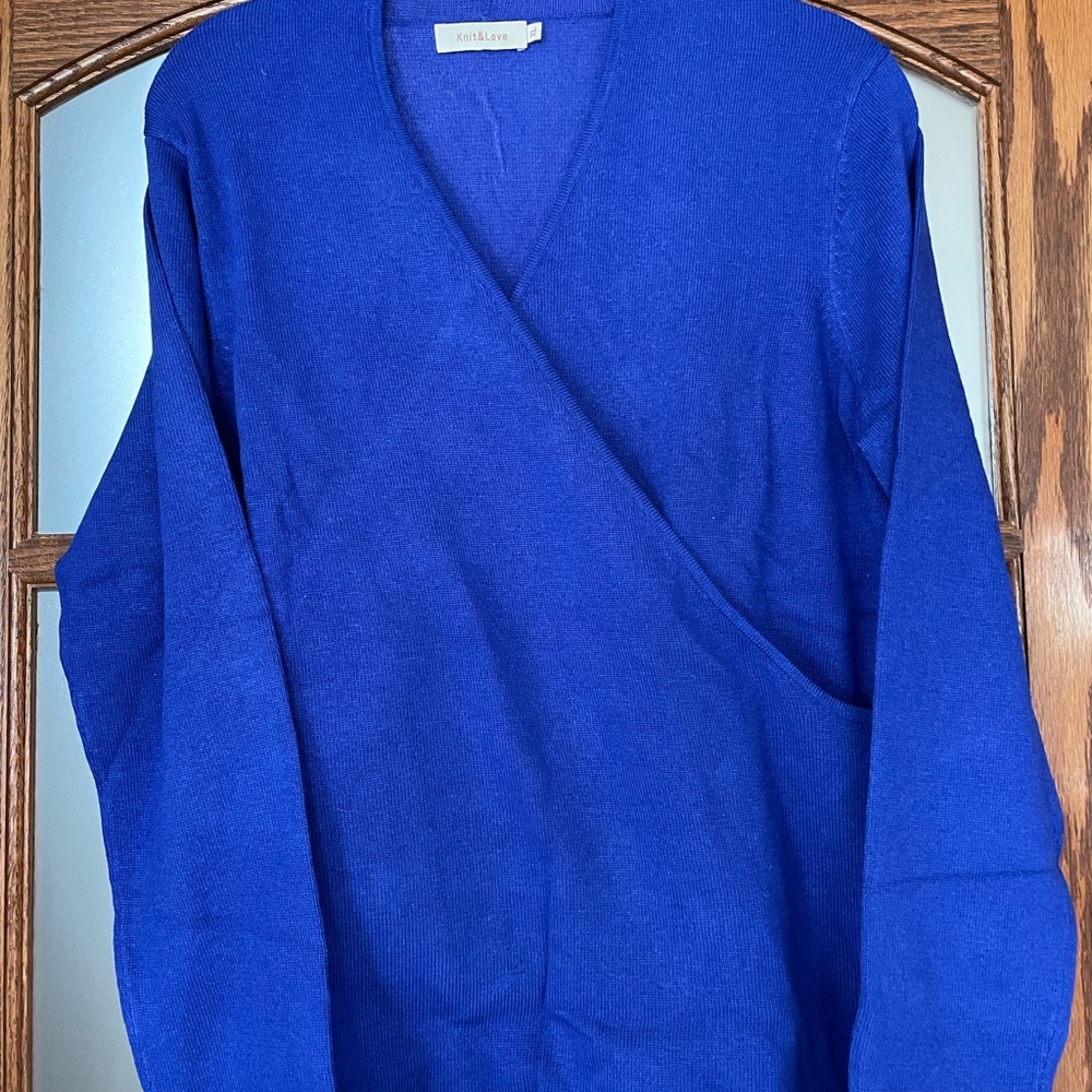 Brand New -Knit & Love Criss Cross Shirt Sweater Top -Blue, Multiple Sizes